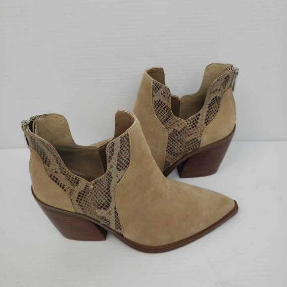 Vince Camuto Womens Gannilla Ankle Boots Brown Leather Zip Heel Snake Panel 6.5M - Picture 9 of 16